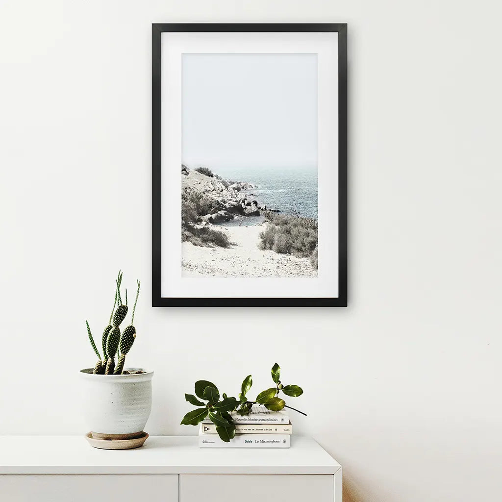 Sea Rocks and Waves Print - Blue Beige Coastal Wall Art