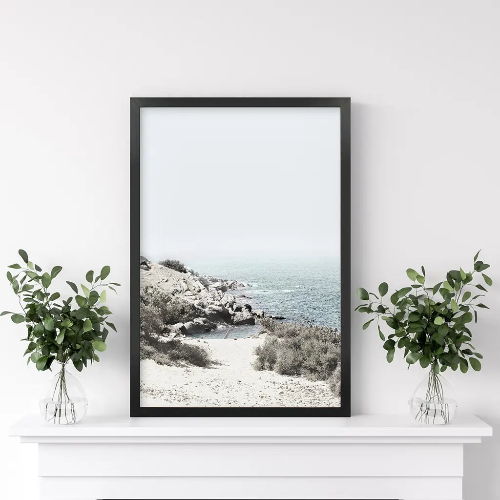 Sea Rocks and Waves Print - Blue Beige Coastal Wall Art