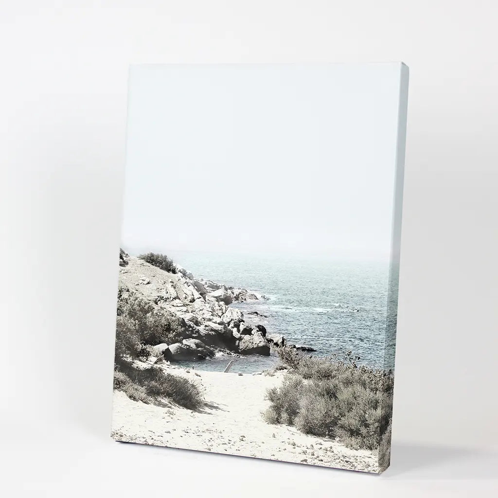 Sea Rocks and Waves Print - Blue Beige Coastal Wall Art
