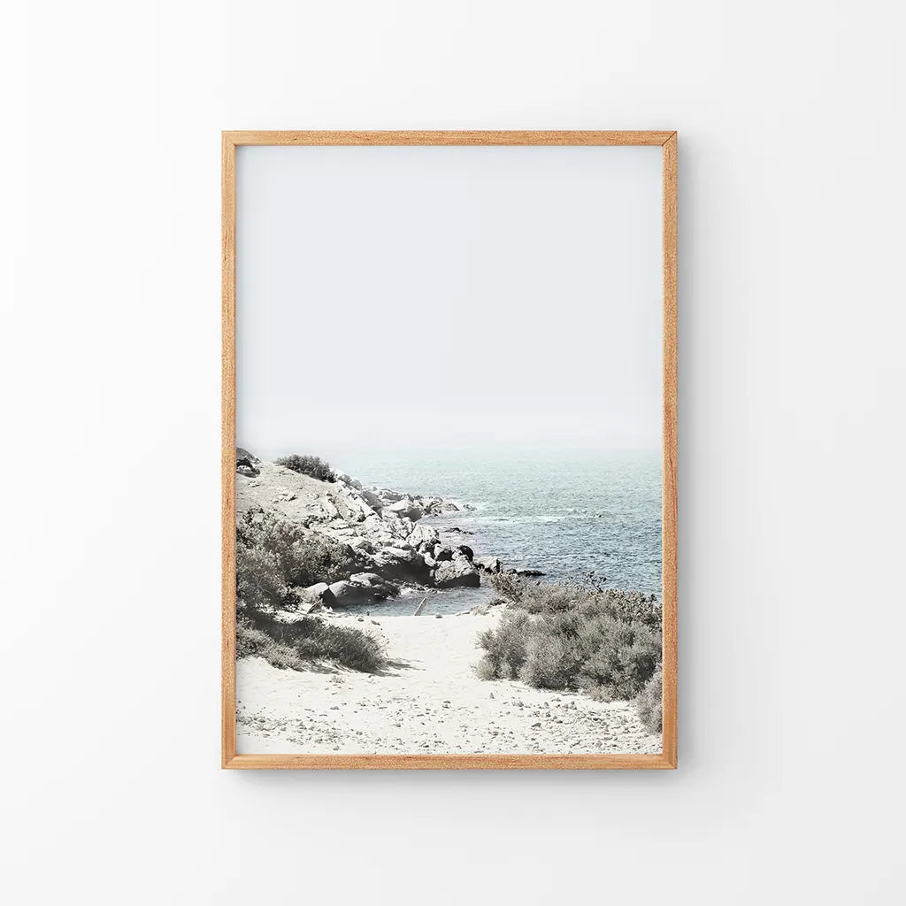 Sea Rocks and Waves Print - Blue Beige Coastal Wall Art