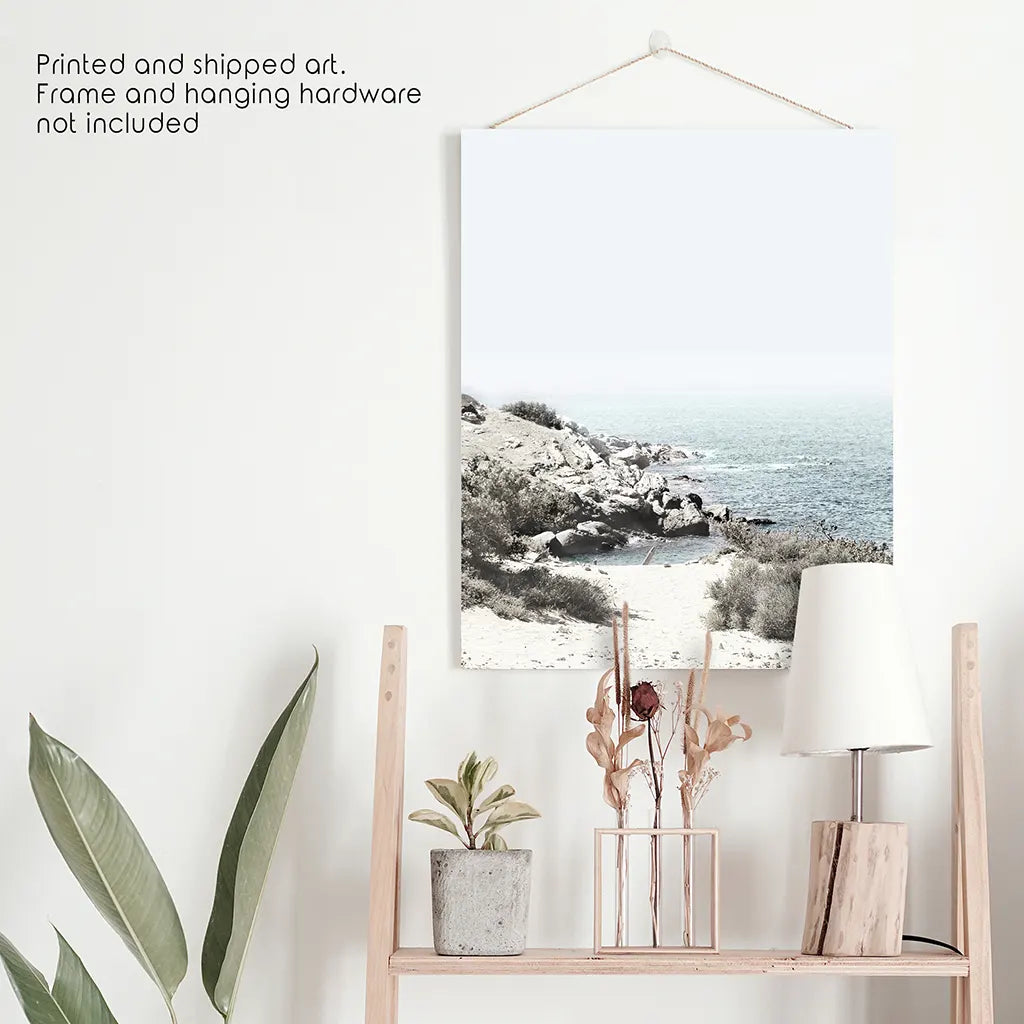 Sea Rocks and Waves Print - Blue Beige Coastal Wall Art
