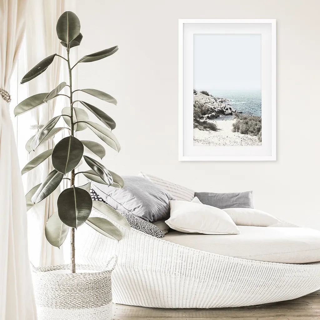 Sea Rocks and Waves Print - Blue Beige Coastal Wall Art