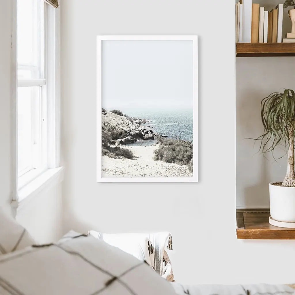 Sea Rocks and Waves Print - Blue Beige Coastal Wall Art