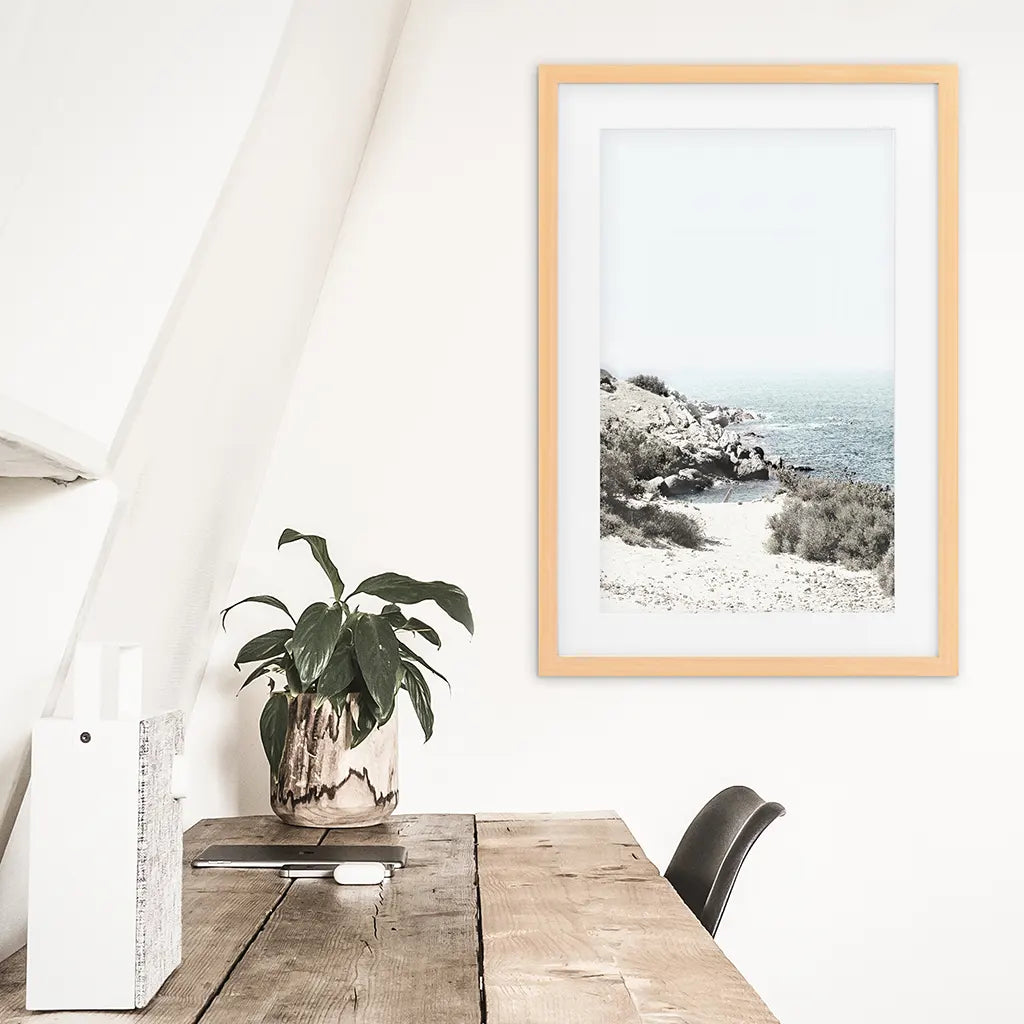 Sea Rocks and Waves Print - Blue Beige Coastal Wall Art