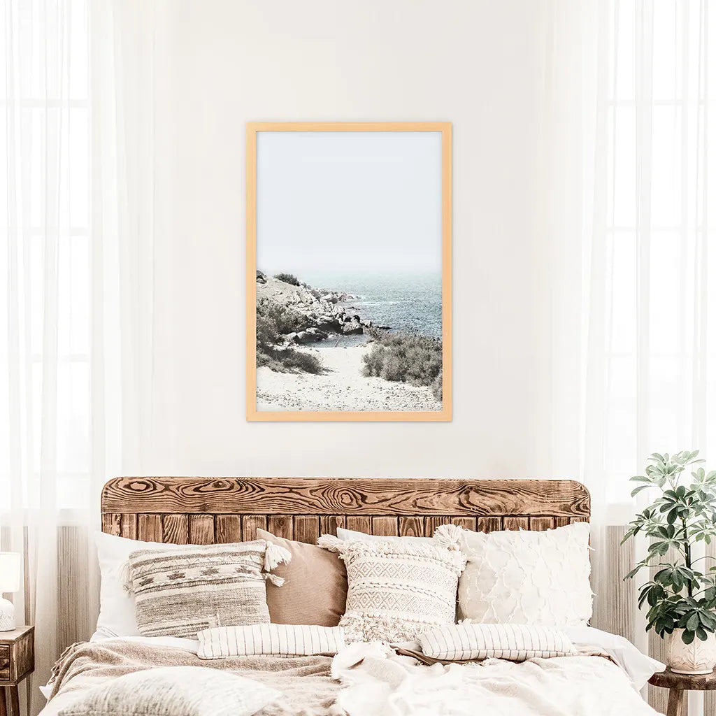 Sea Rocks and Waves Print - Blue Beige Coastal Wall Art