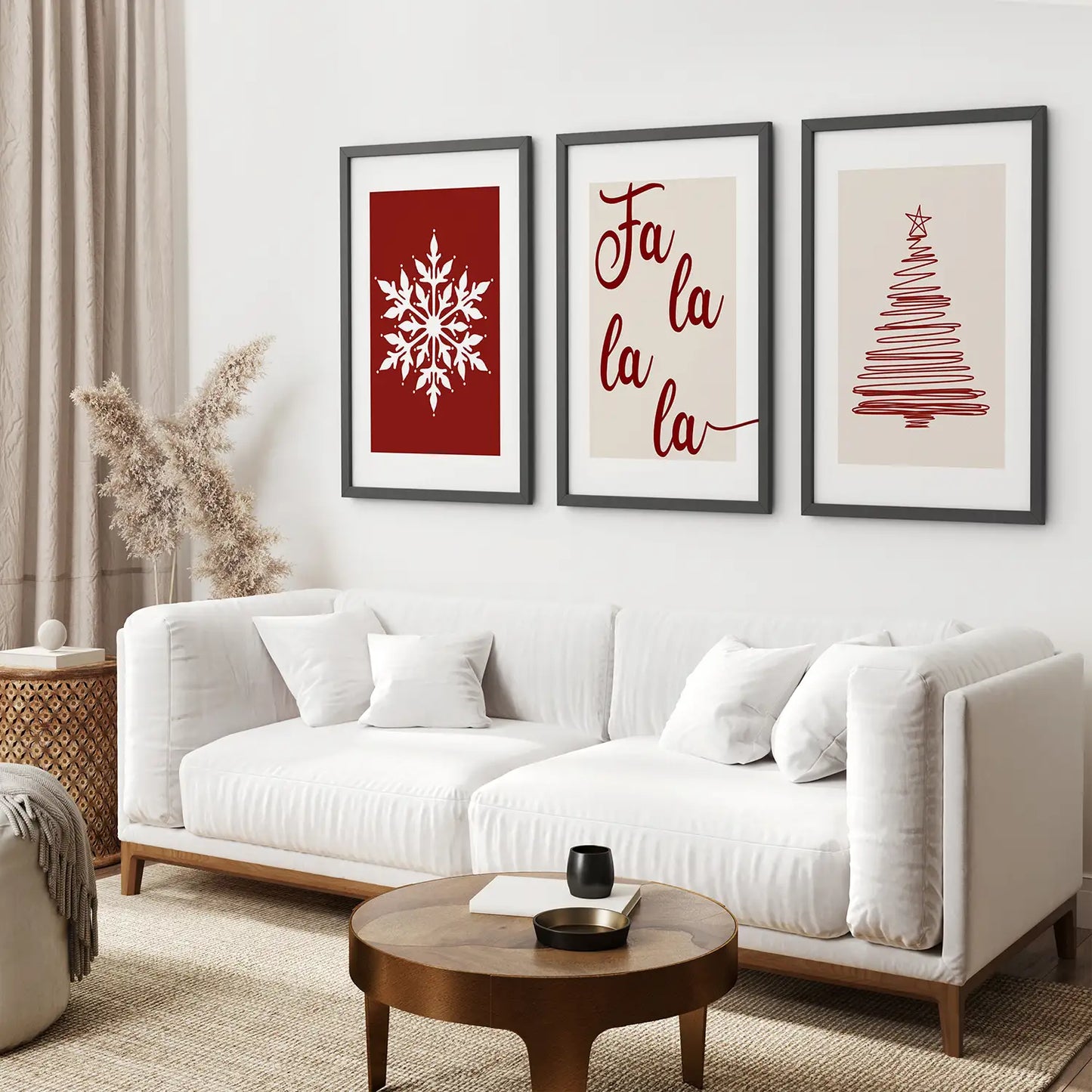 Christmas Wall Art Set of 3, Minimalist Holiday Prints