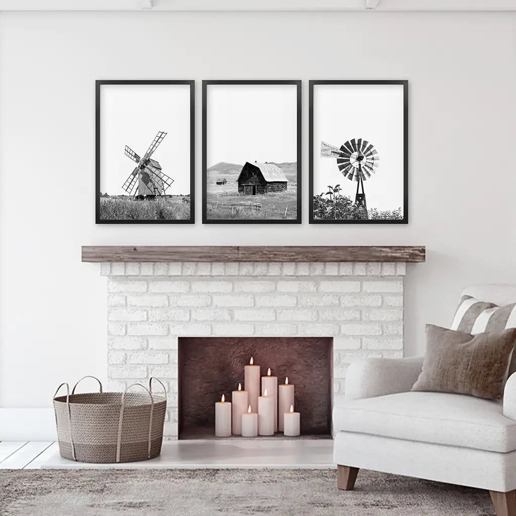Black and White Farmhouse Wall Art Set of 3