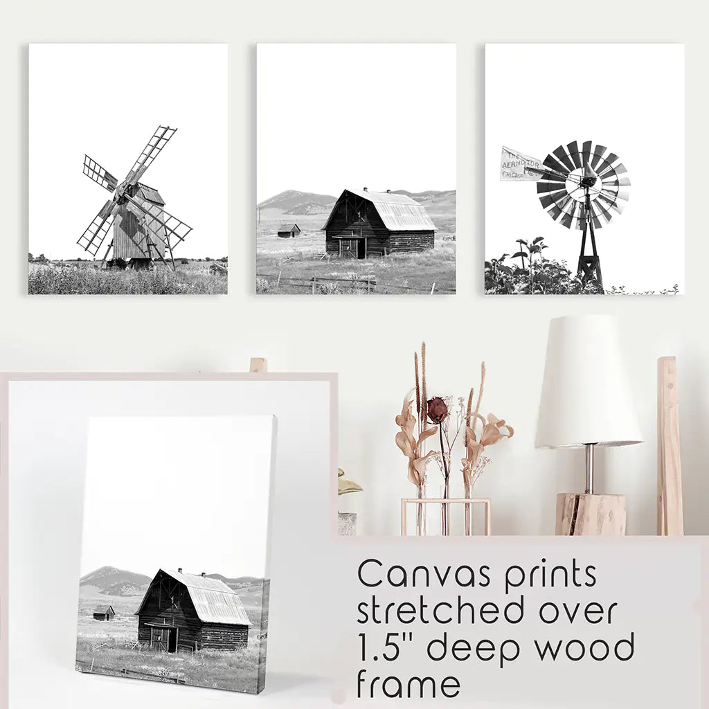 Black and White Farmhouse Wall Art Set of 3