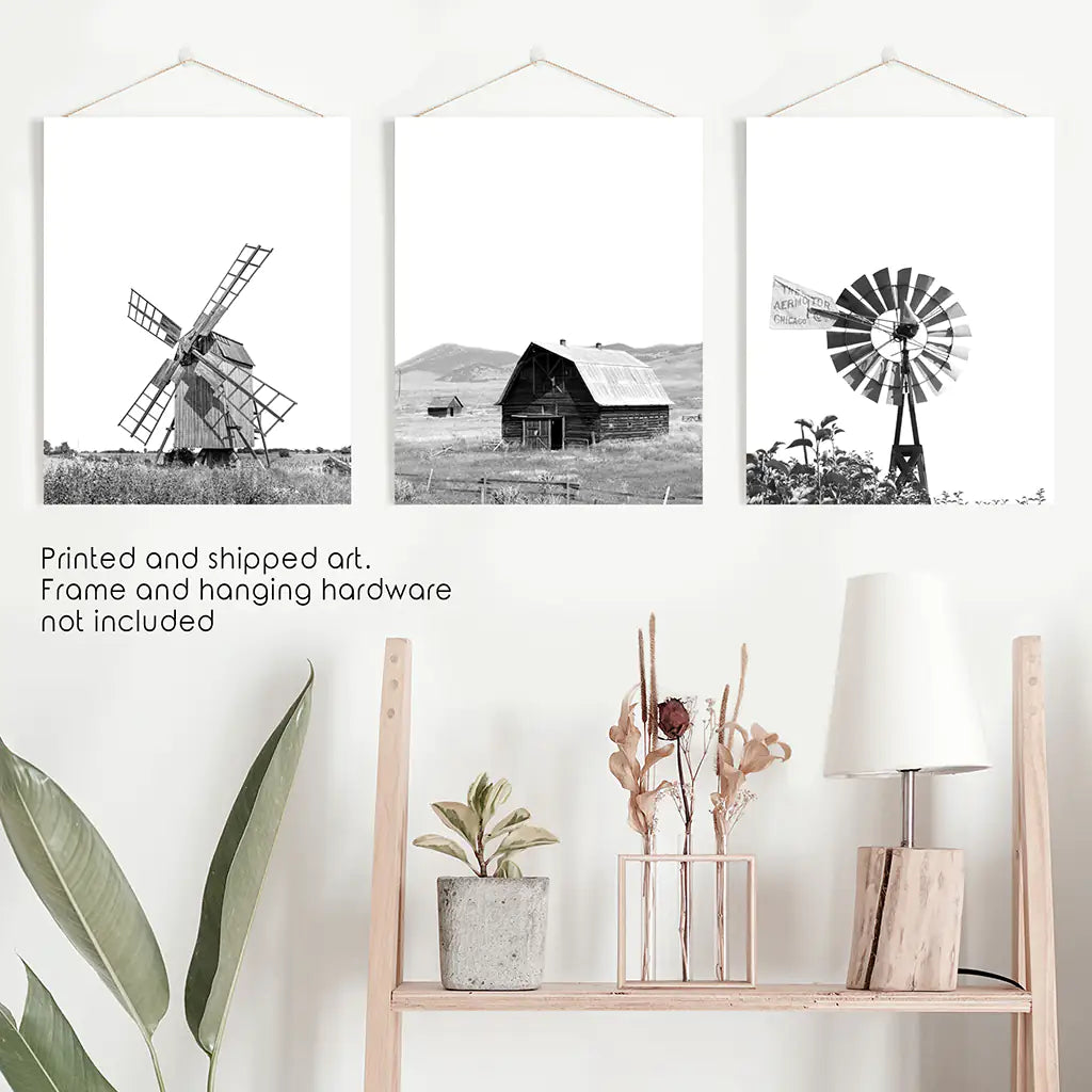 Black and White Farmhouse Wall Art Set of 3