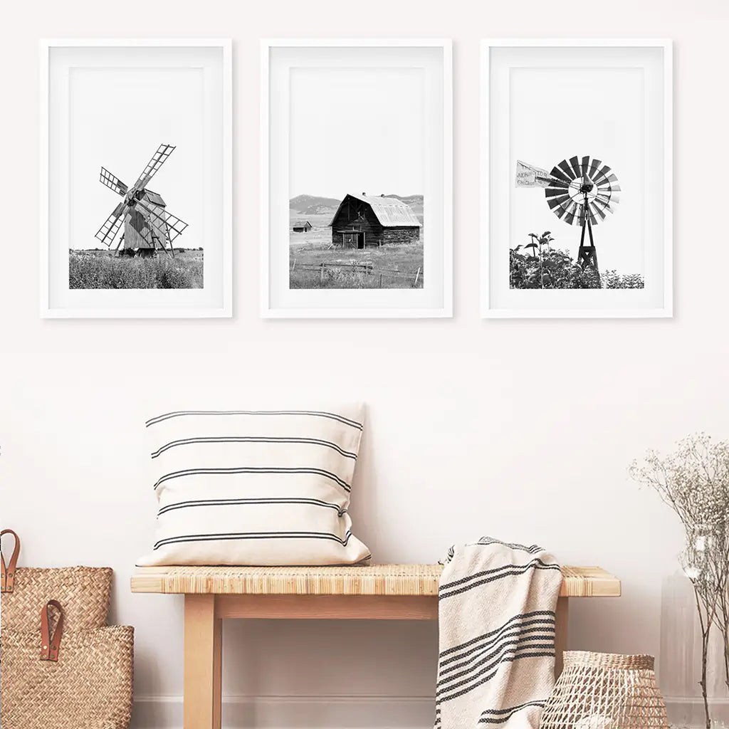 Black and White Farmhouse Wall Art Set of 3