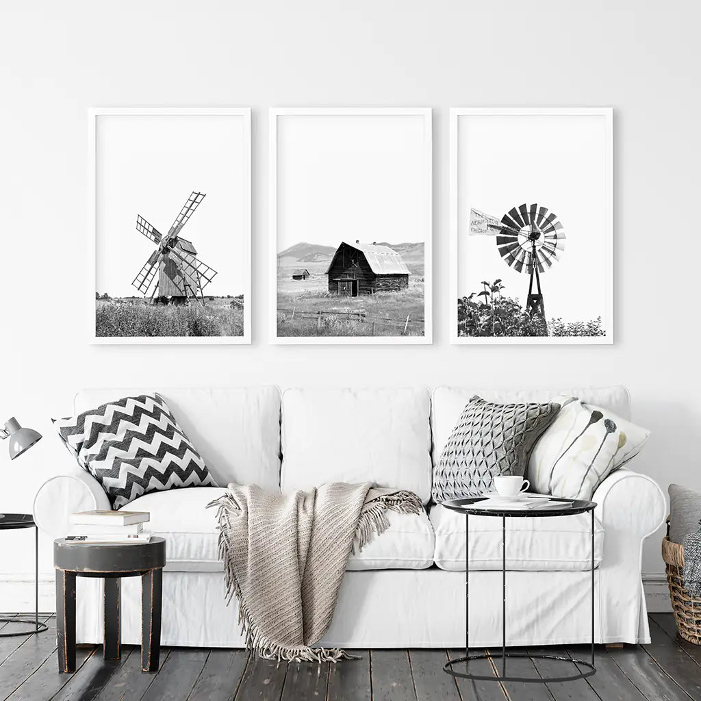 Black and White Farmhouse Wall Art Set of 3