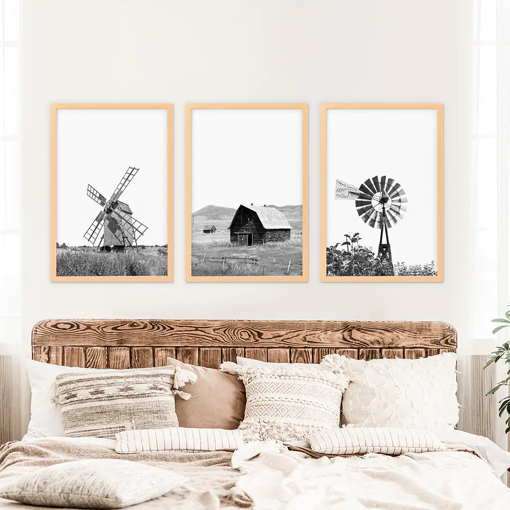 Black and White Farmhouse Wall Art Set of 3