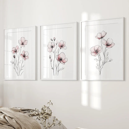 Floral Minimalist Wall Art Set of 3 (Unframed)