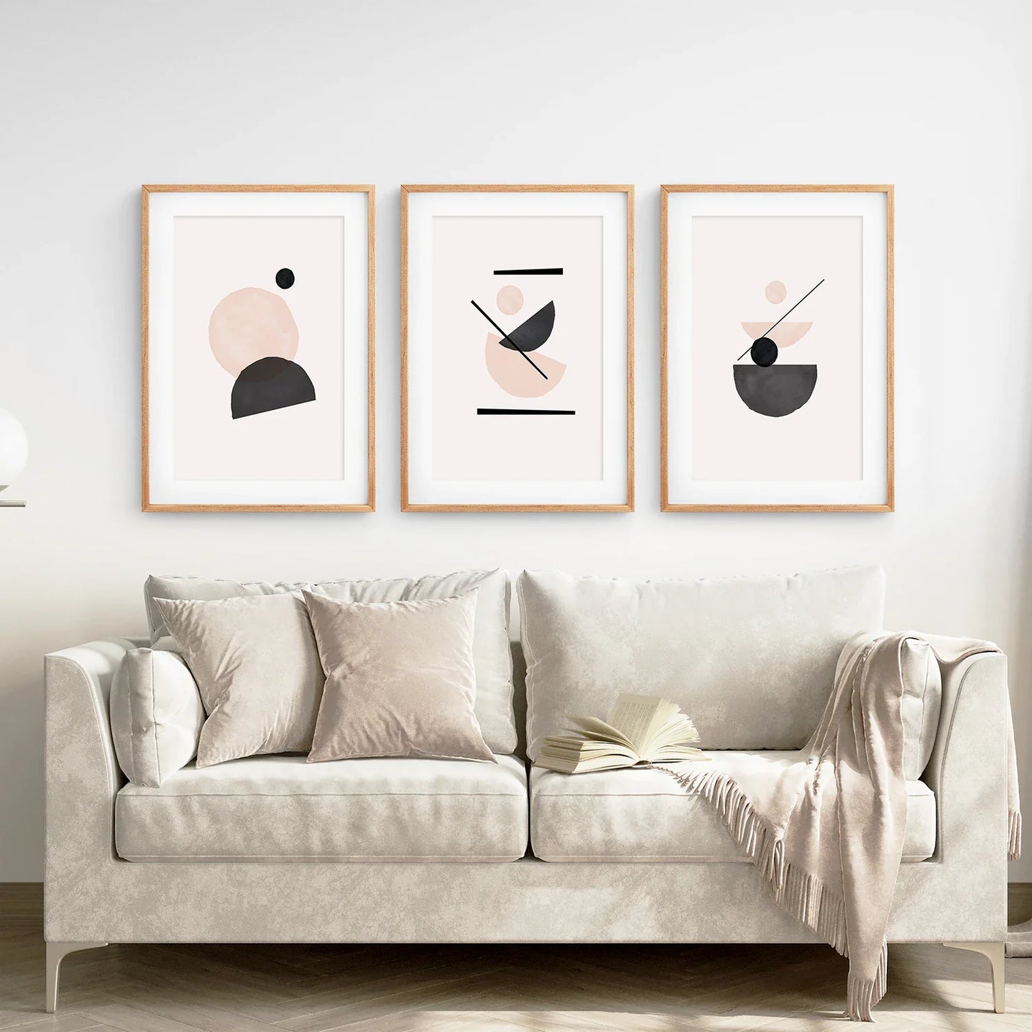 Mid-Century Abstract Art Set of 3 - Beige and Black Prints
