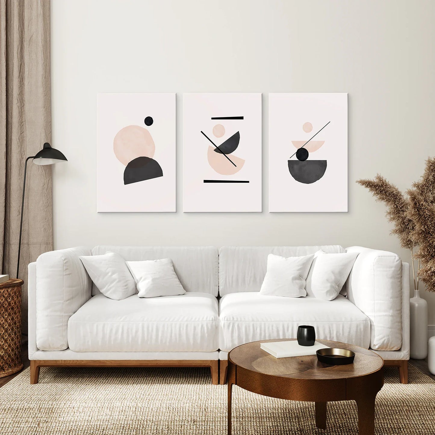 Mid-Century Abstract Art Set of 3 - Beige and Black Prints