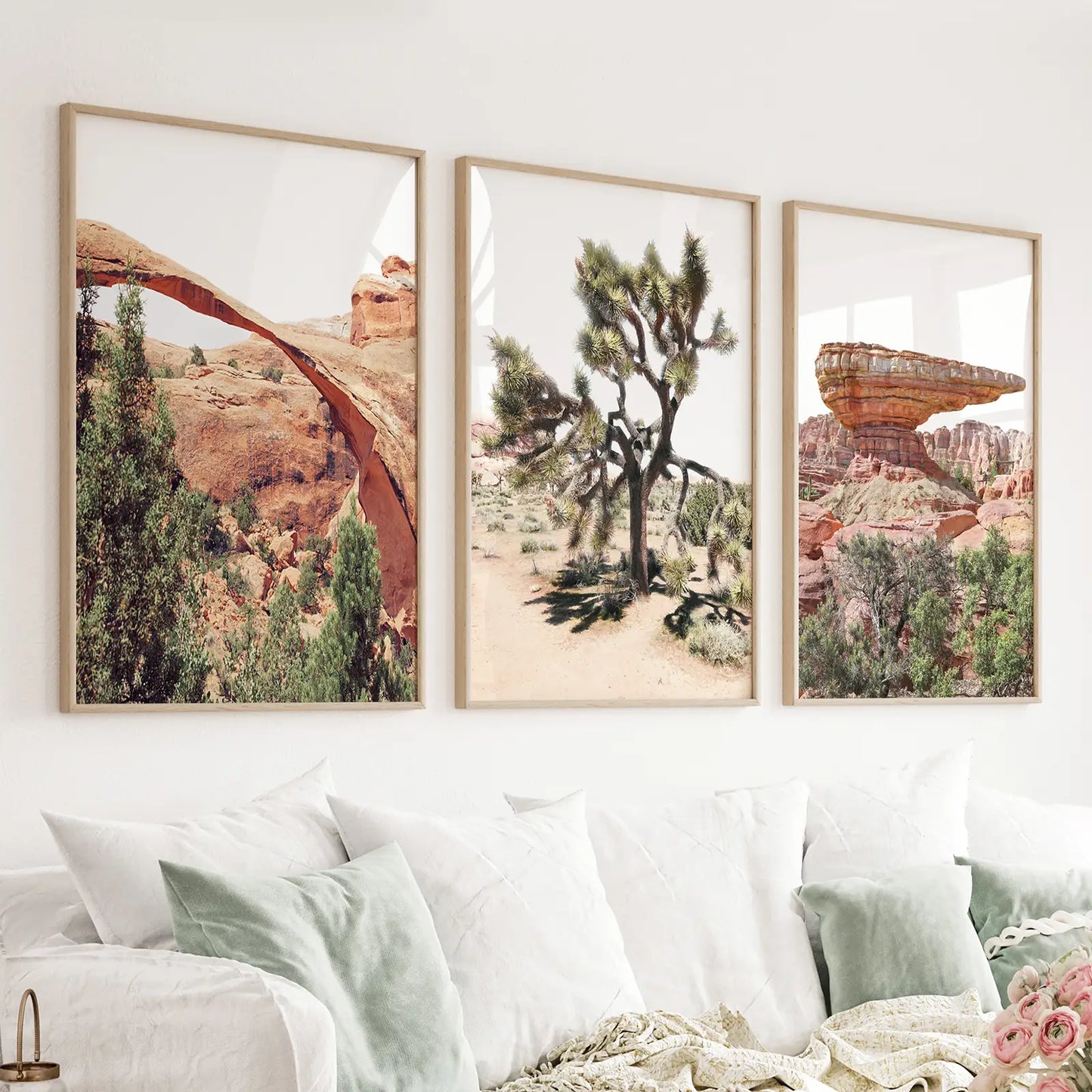Set of 3 desert national park wall art prints with arches cliff and Joshua tree