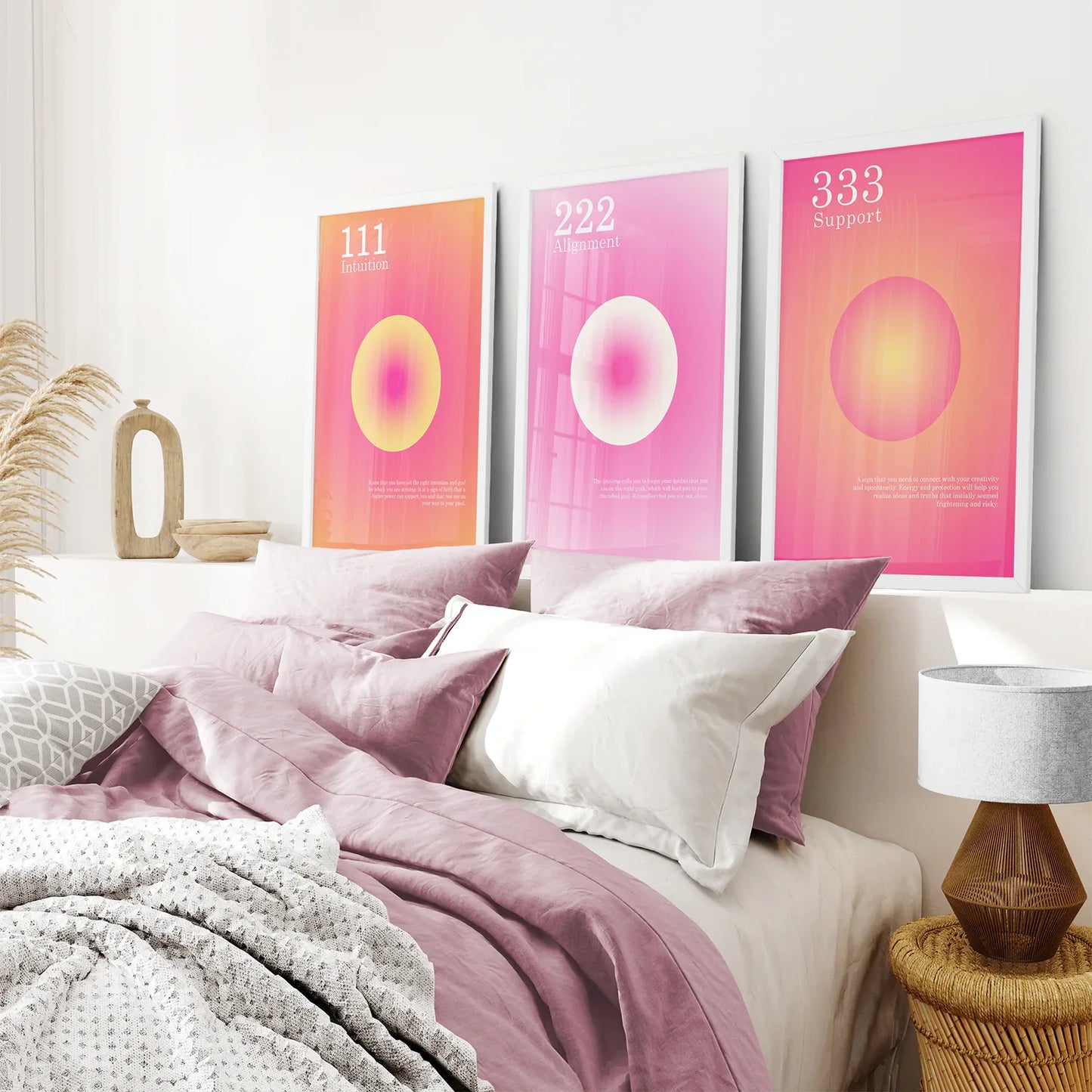Angel Numbers Wall Art Set of 3, 111 222 333 Prints
