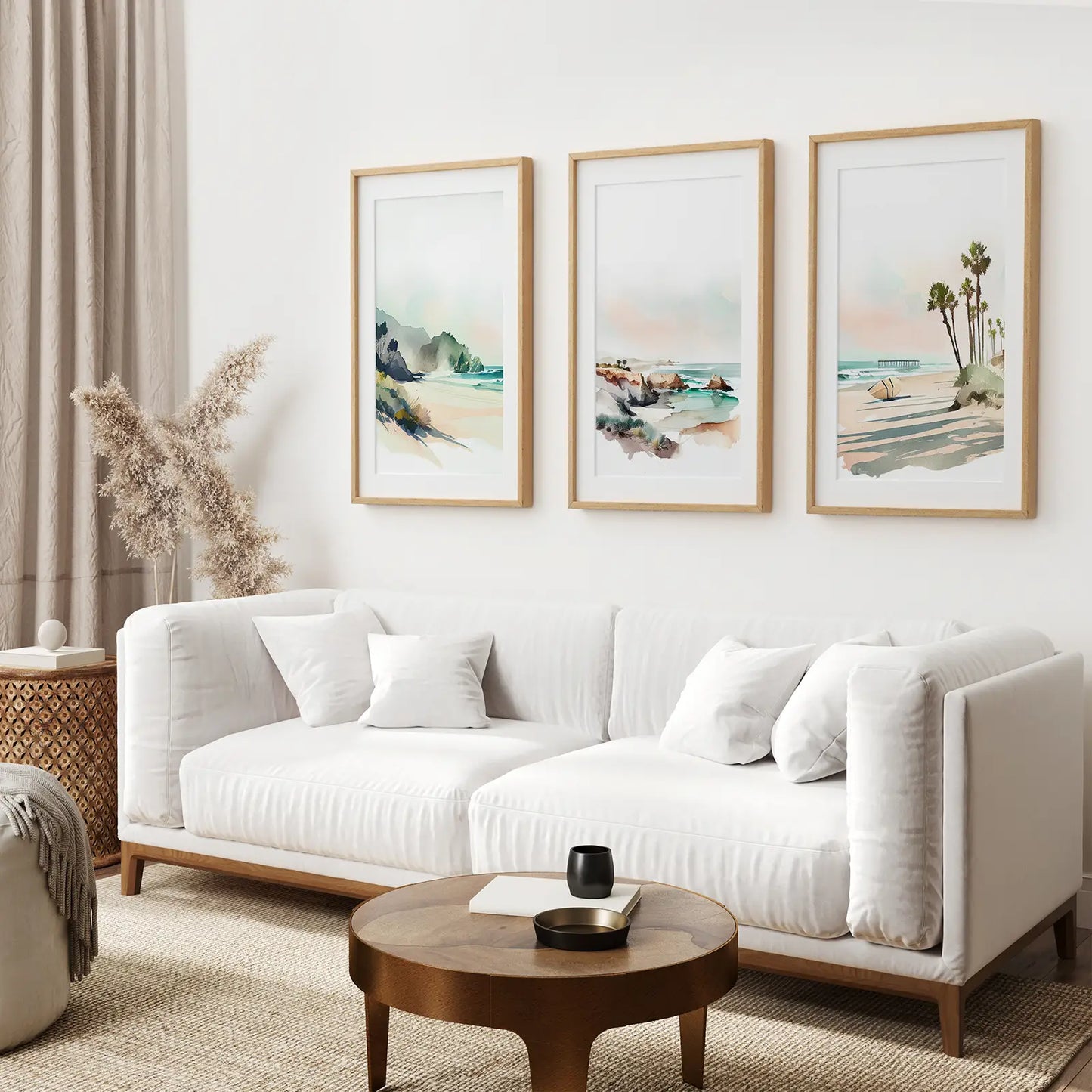 Tropical Beach Wall Art Set of 3 Watercolor Ocean Prints