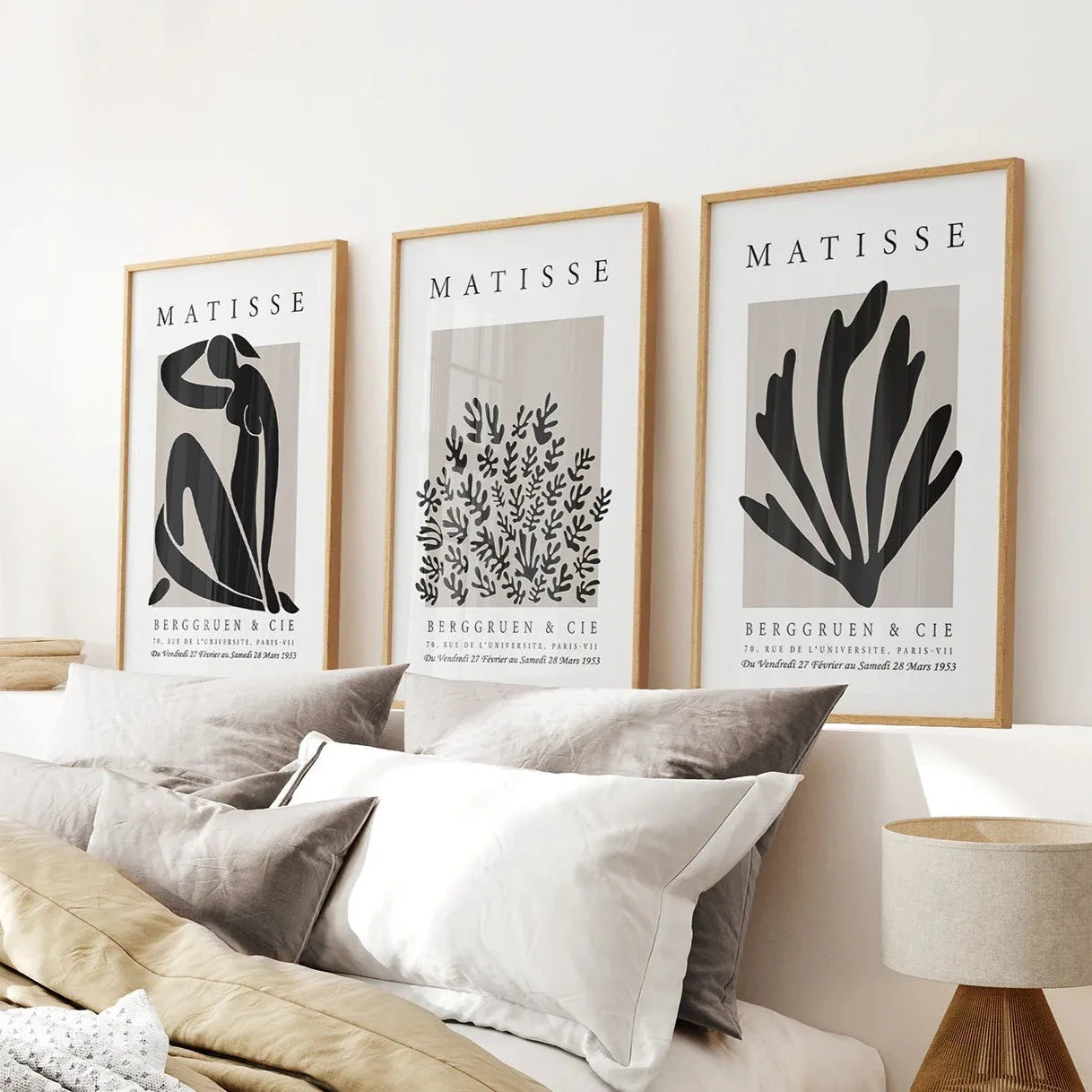 Abstract cut-out wall art set of 3 prints in neutral tones