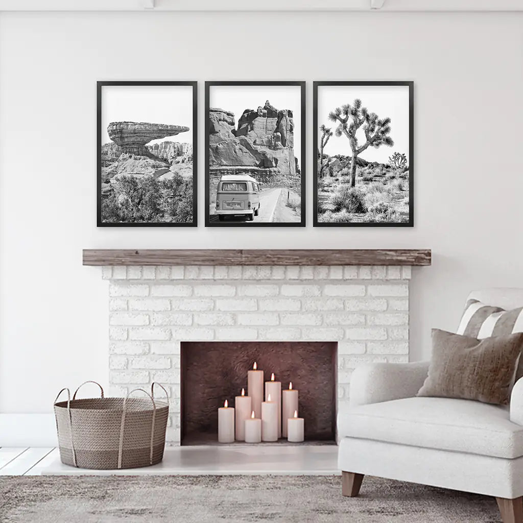 Black and White Desert Wall Art Set of 3 Prints