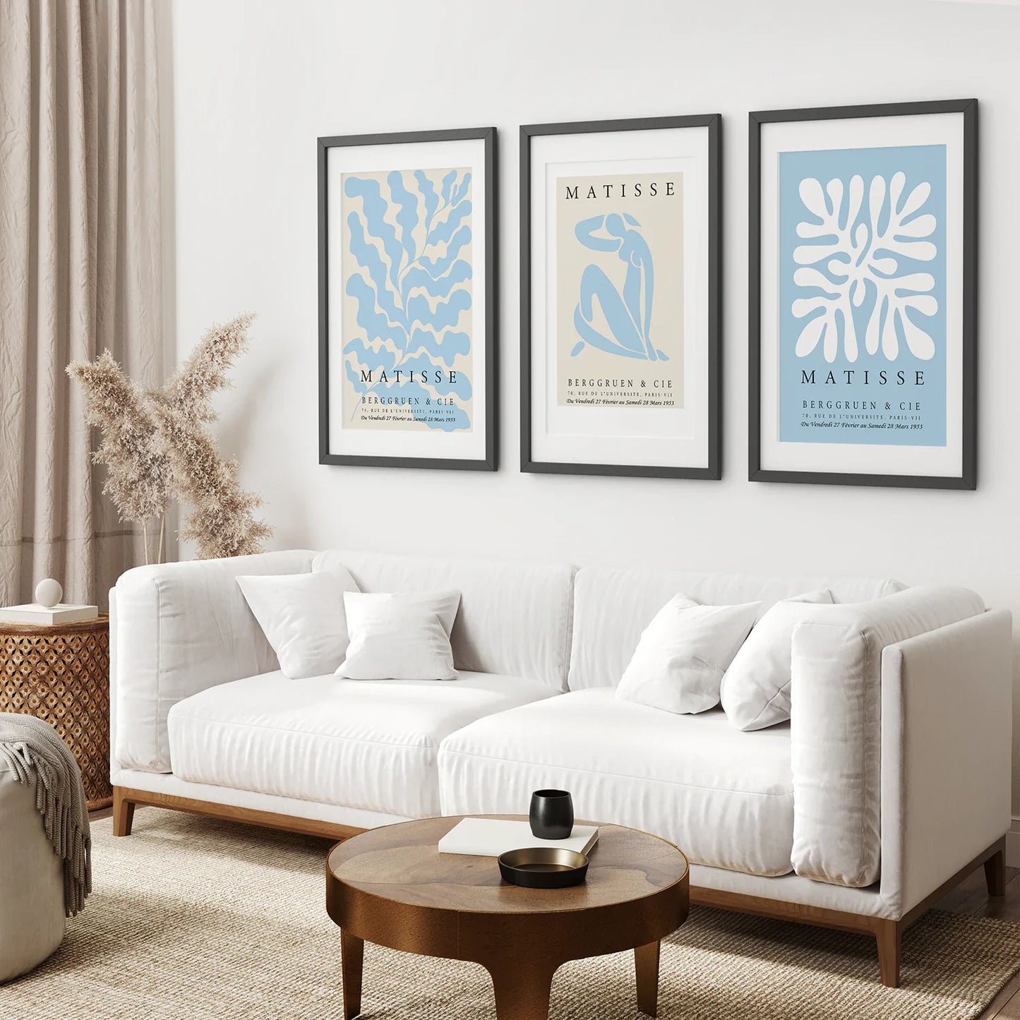 Set of 3 Blue and Beige Abstract Cut-Out Prints - Wall Art