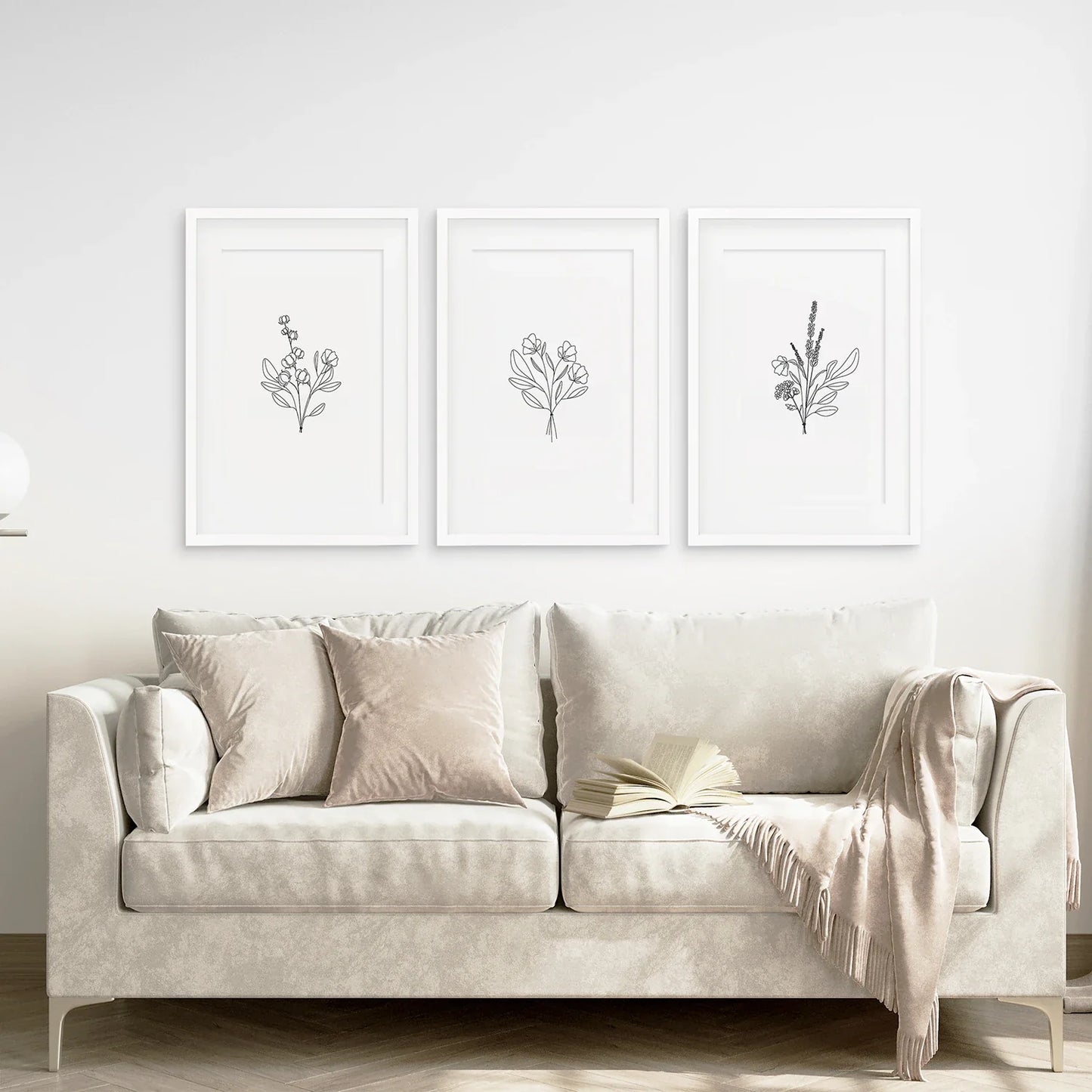 Flower Line Art Set of 3 Prints - Botanical Wall Decor