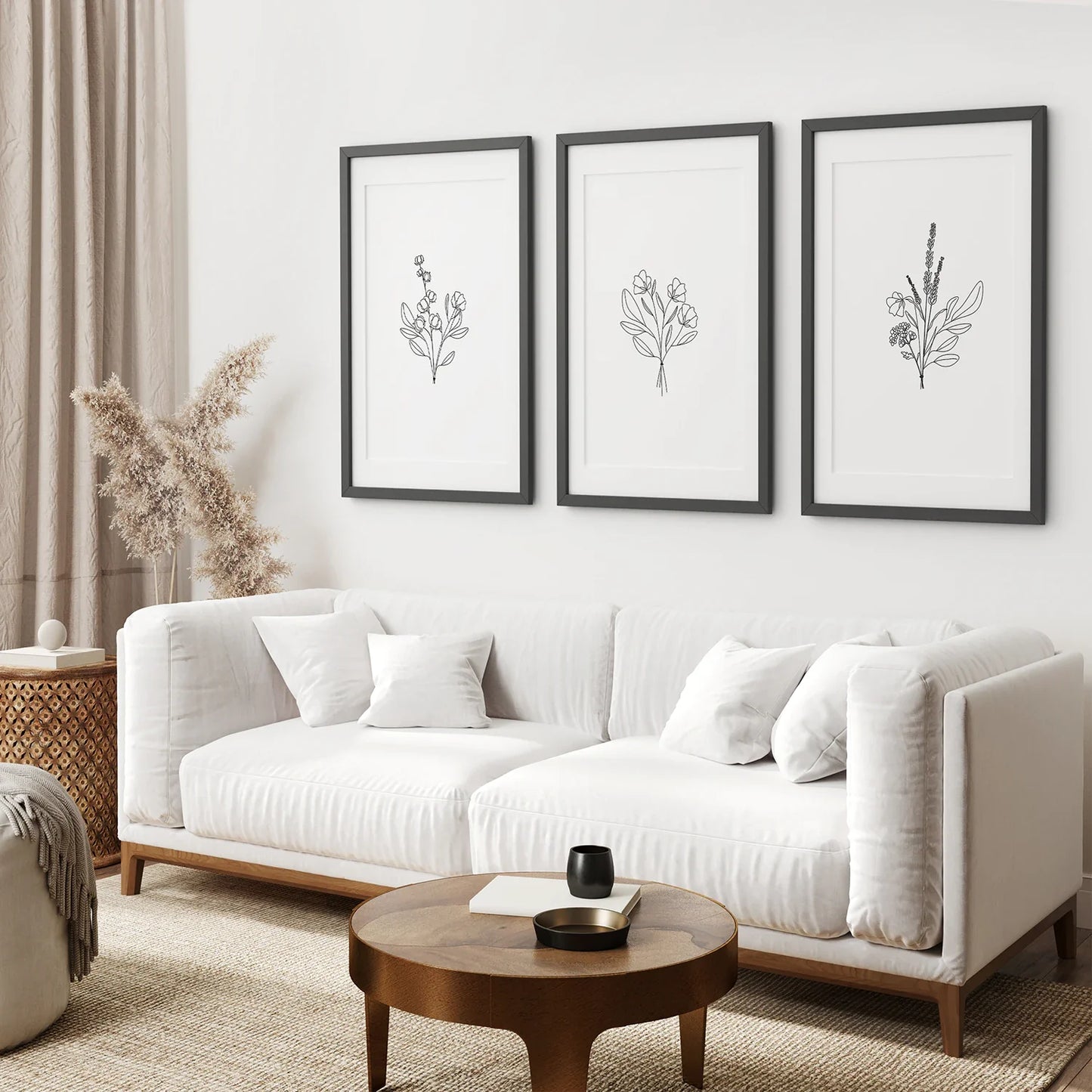 Flower Line Art Set of 3 Prints - Botanical Wall Decor