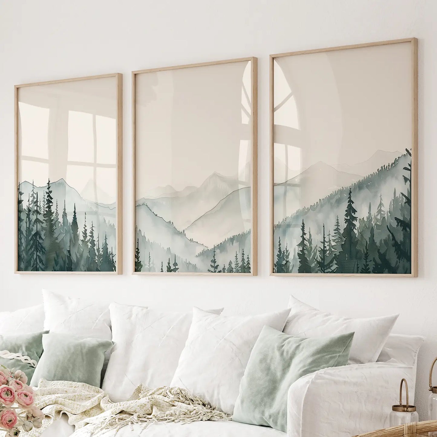 Mountain forest watercolor wall art set of 3