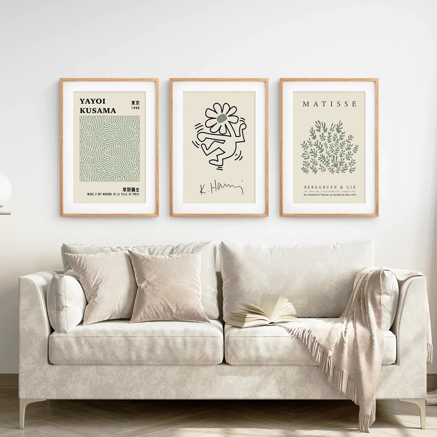 Sage Green Abstract Wall Art Set of 3, Modern Cutout Prints