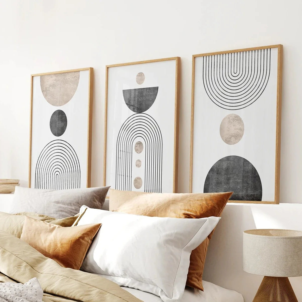 Minimalist black rainbow modern wall art set of 3 prints