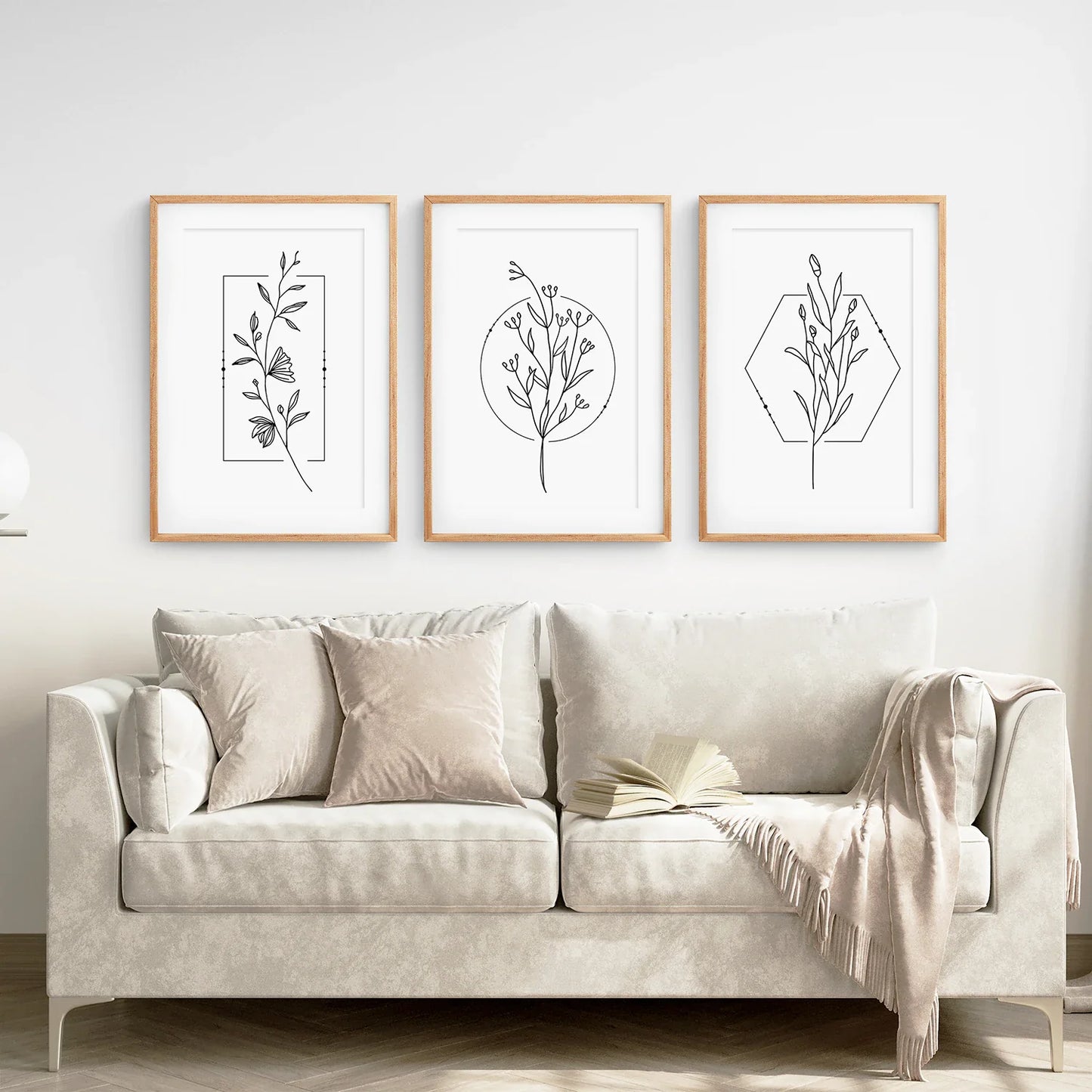 Minimal Flower Line Art Set of 3, Black White Floral