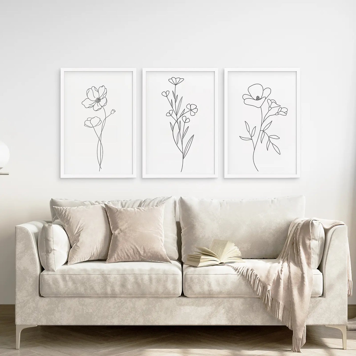 Wildflower Line Art Set of 3 Botanical Wall Prints