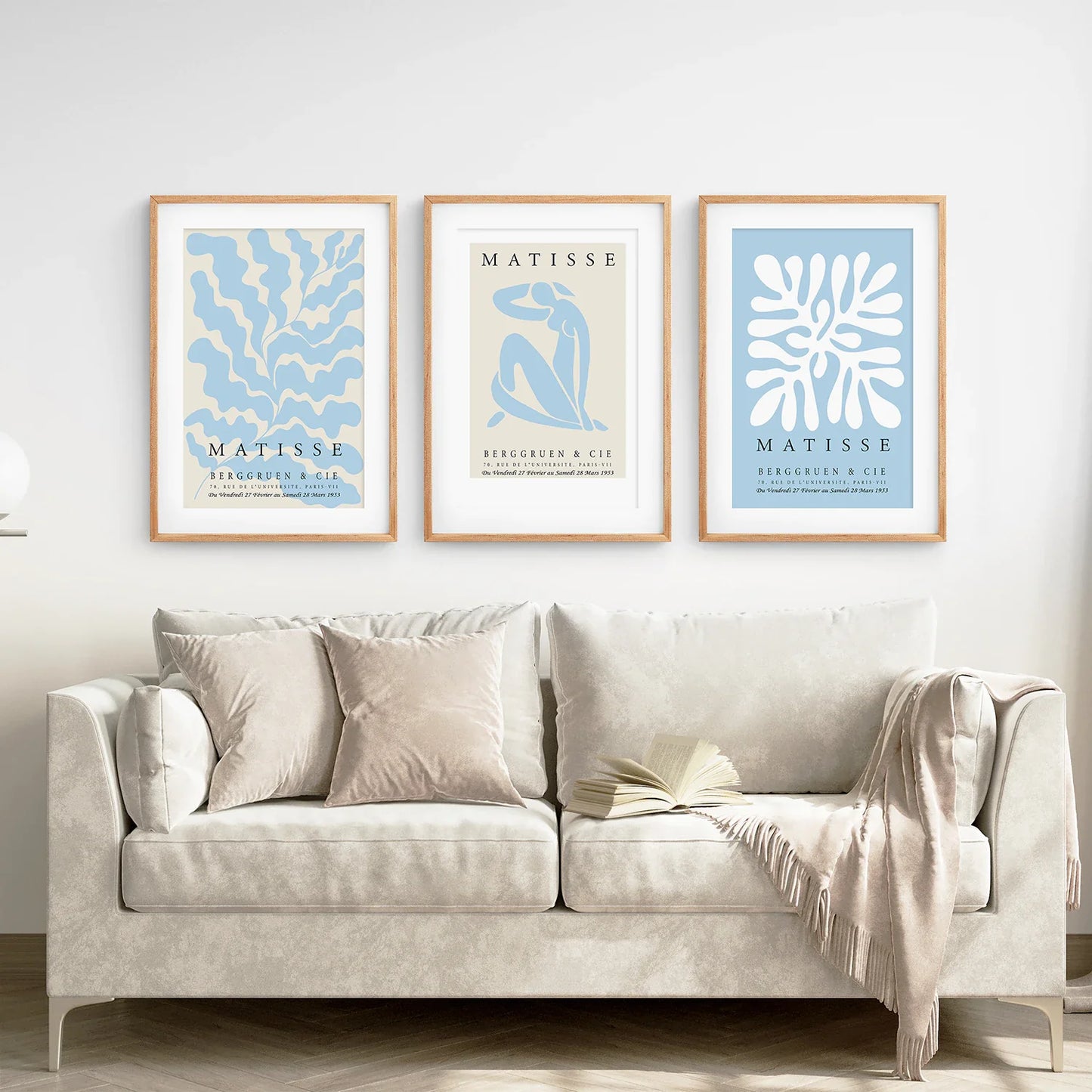 Set of 3 Blue and Beige Abstract Cut-Out Prints - Wall Art