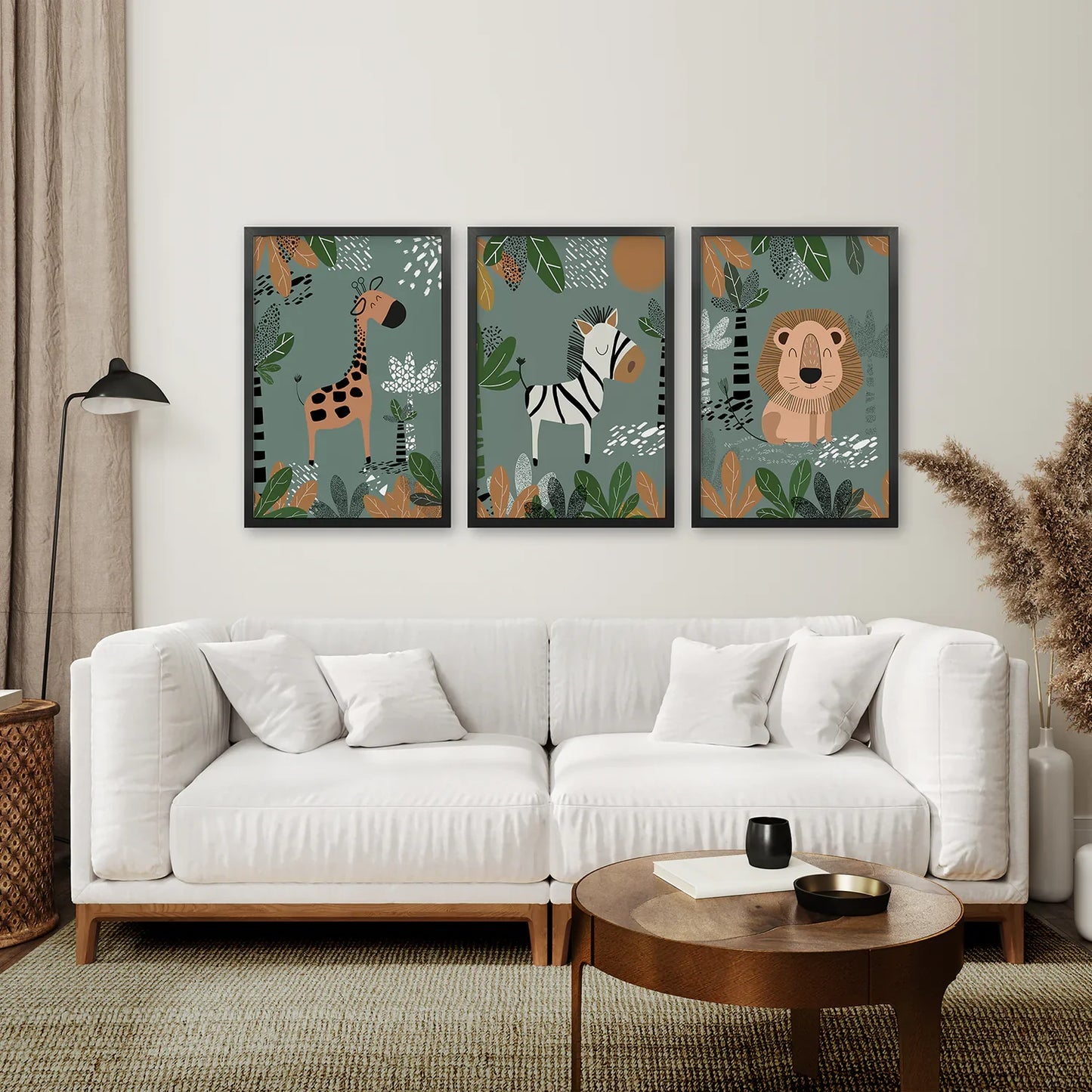 Safari Nursery Wall Art Set of 3 - Giraffe, Zebra, Lion