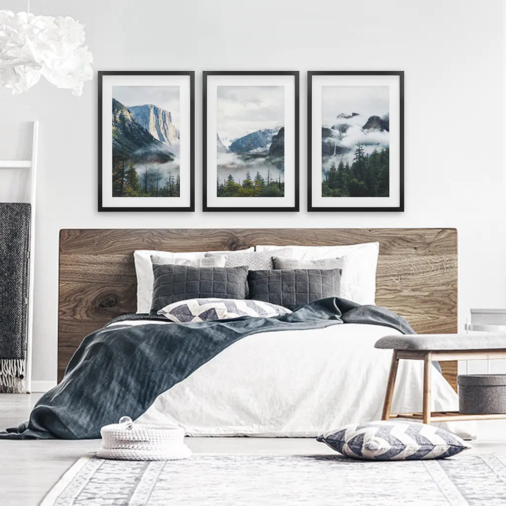 Yosemite Half Dome Misty Forest Wall Art Set of 3
