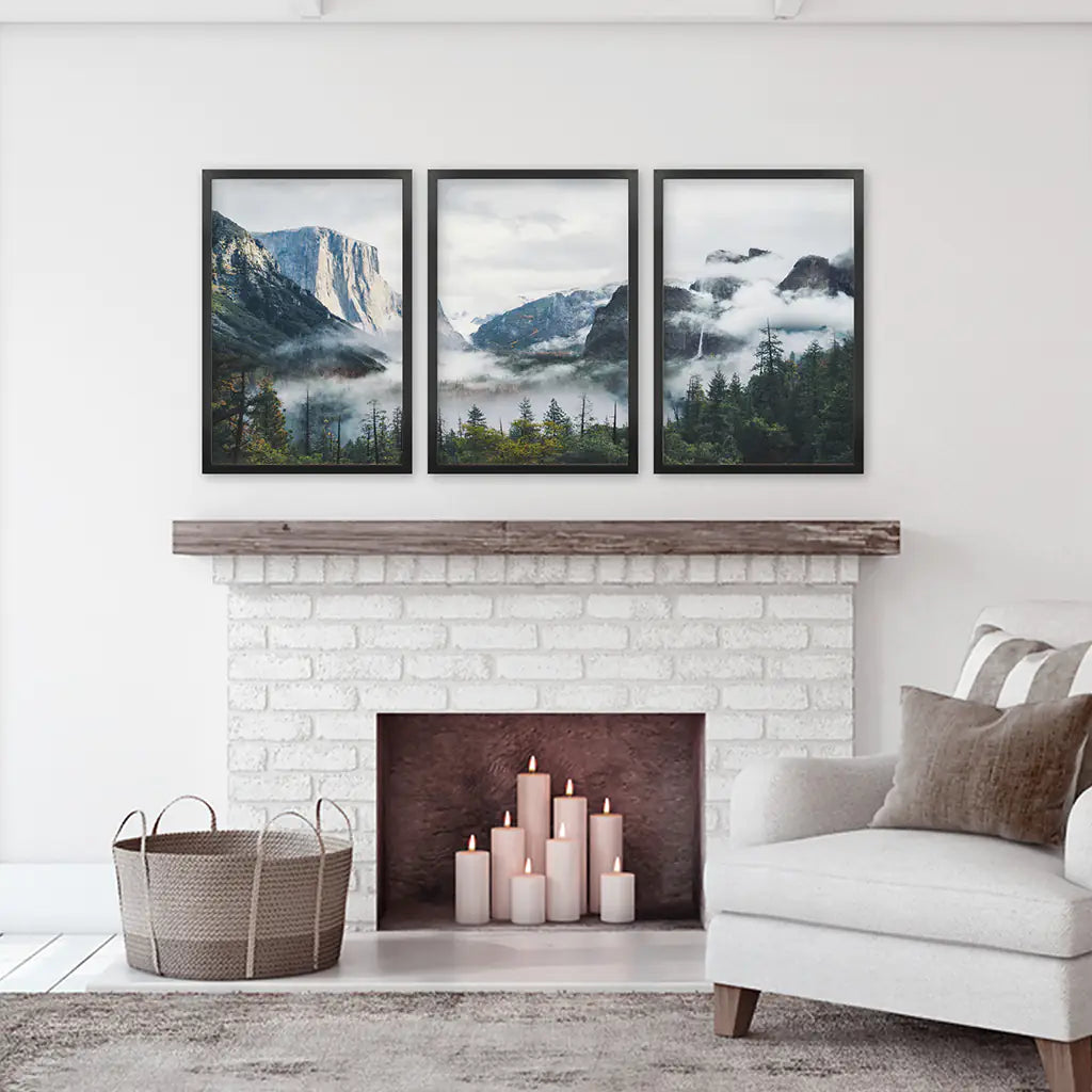 Yosemite Half Dome Misty Forest Wall Art Set of 3