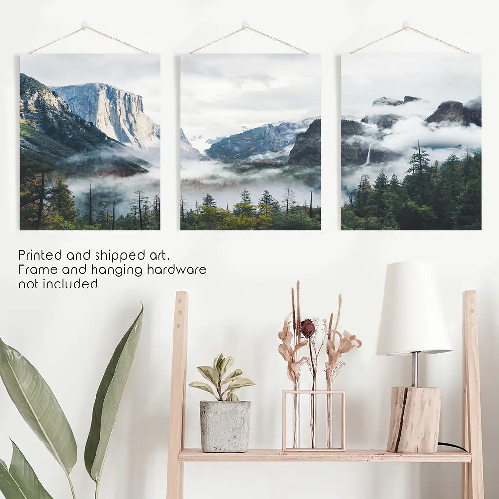 Yosemite Half Dome Misty Forest Wall Art Set of 3