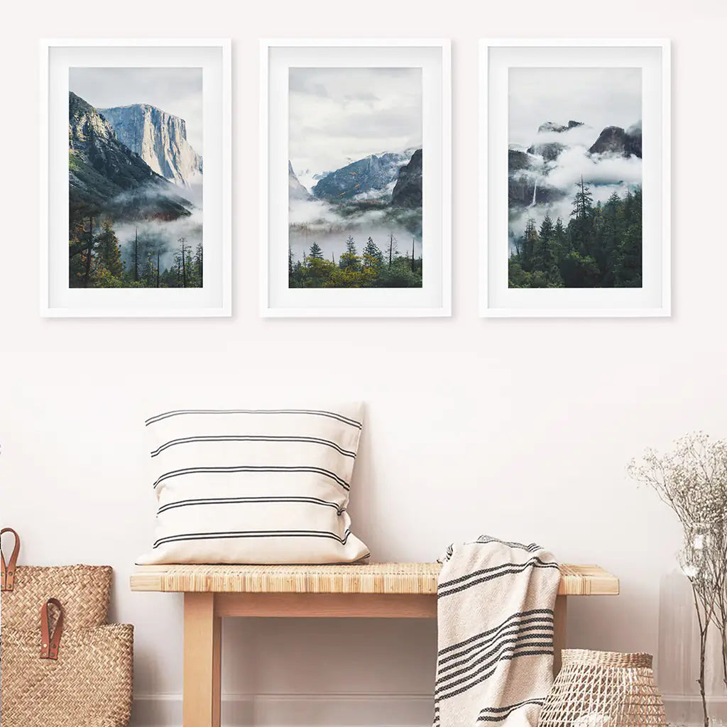Yosemite Half Dome Misty Forest Wall Art Set of 3