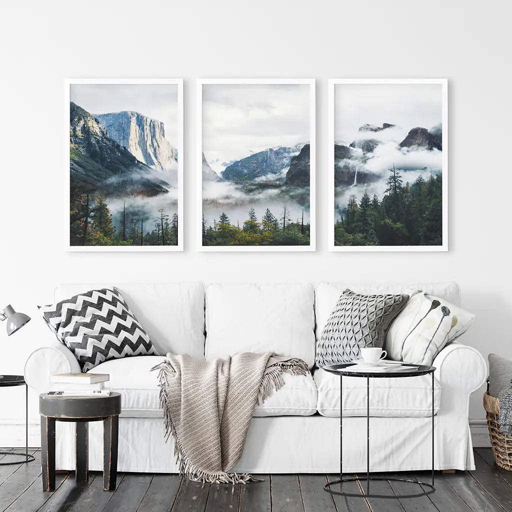 Yosemite Half Dome Misty Forest Wall Art Set of 3