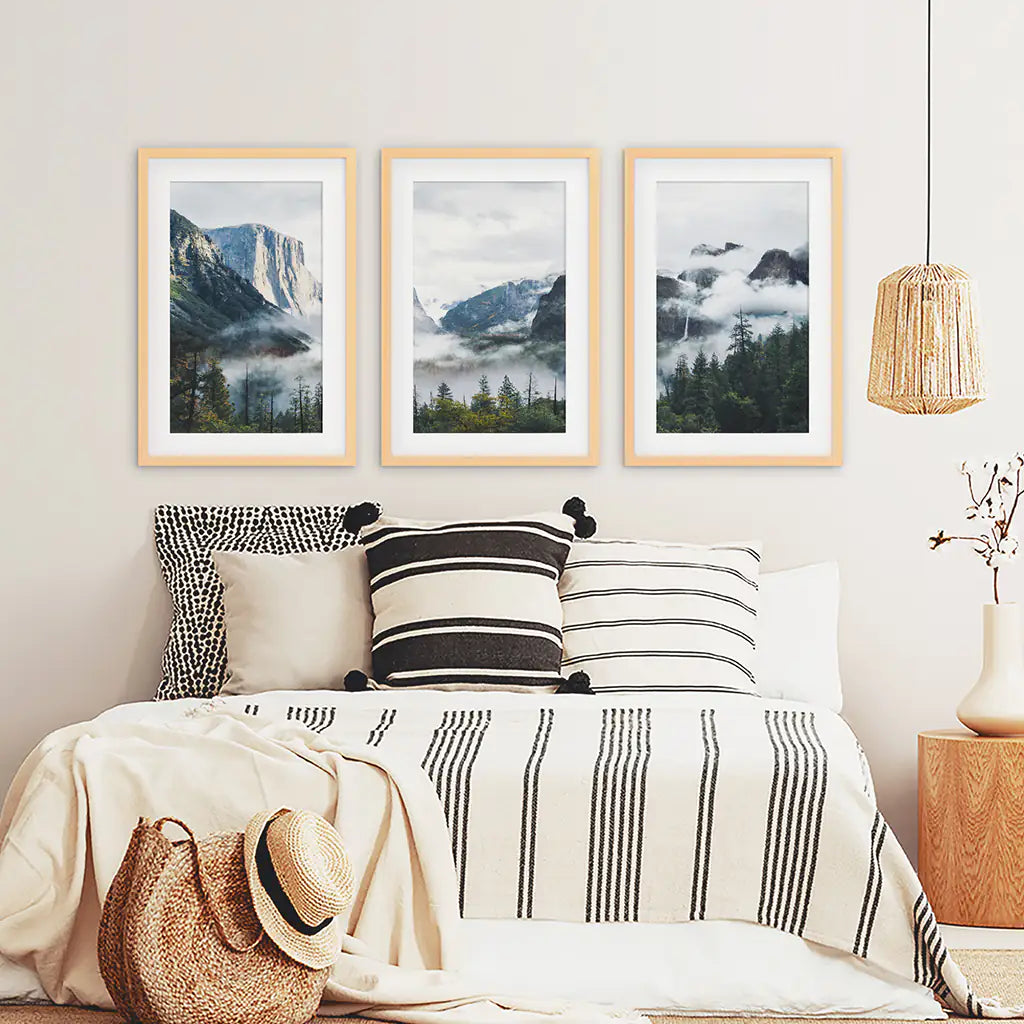 Yosemite Half Dome Misty Forest Wall Art Set of 3