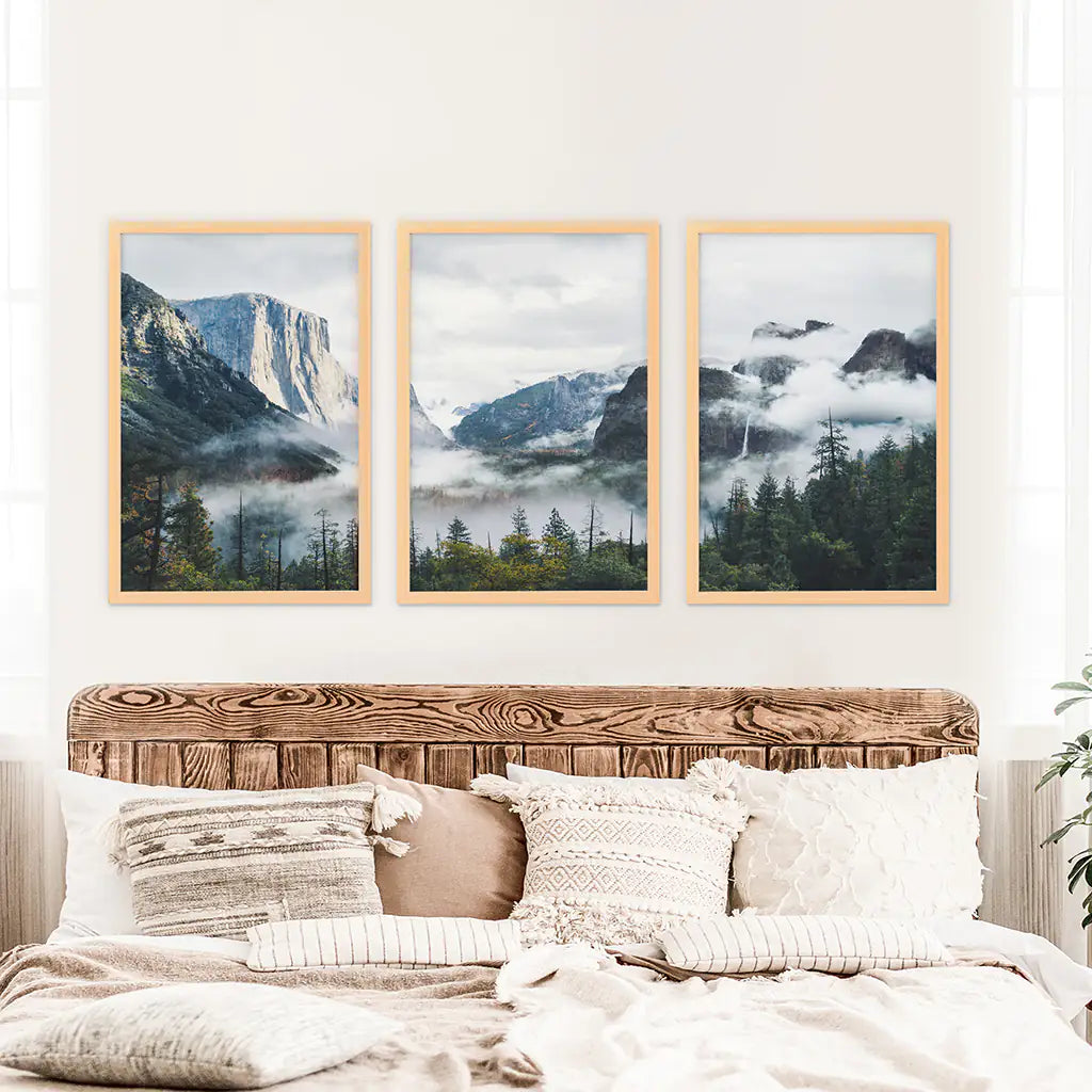 Yosemite Half Dome Misty Forest Wall Art Set of 3