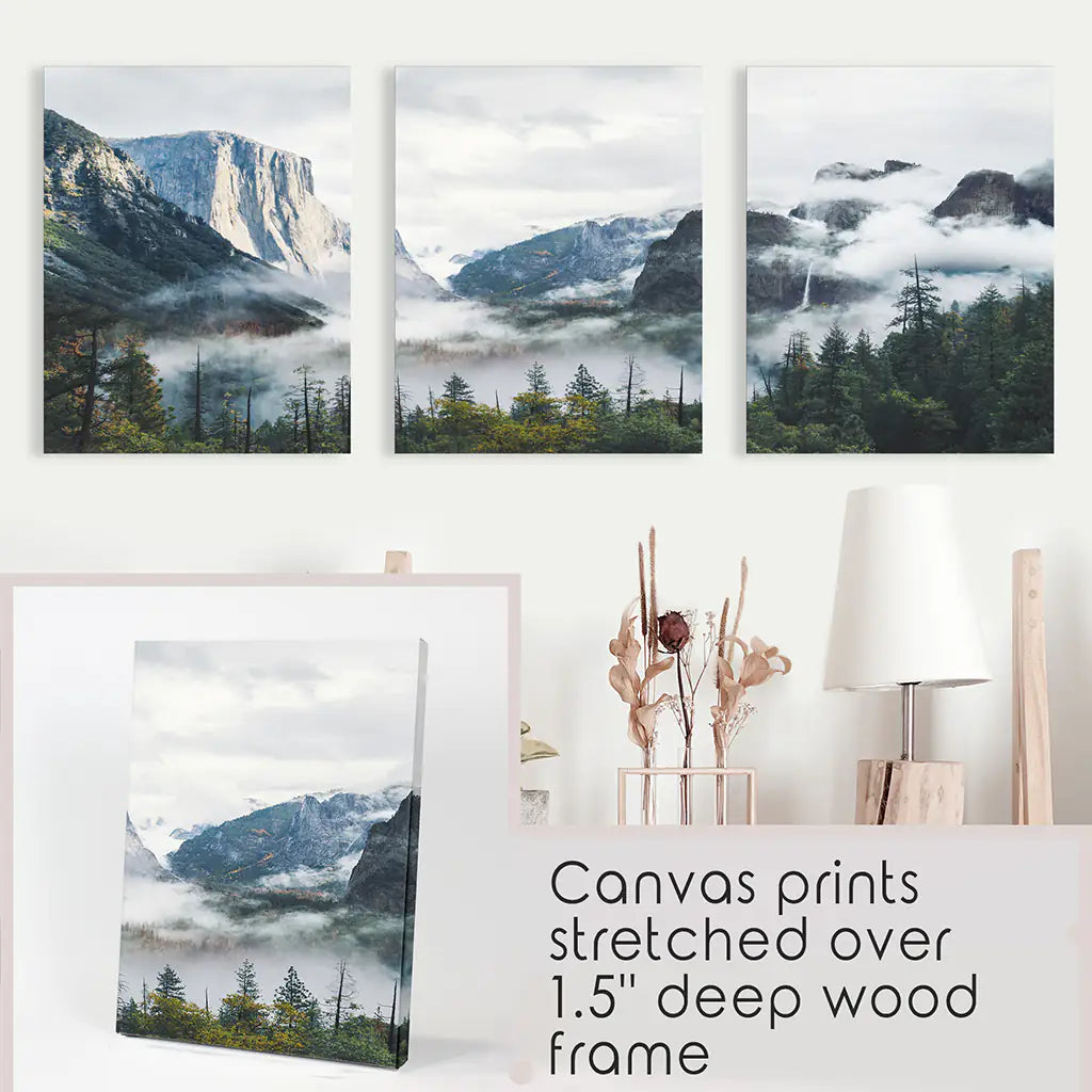 Yosemite Half Dome Misty Forest Wall Art Set of 3