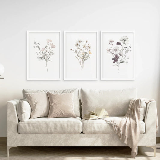 Watercolor Floral Wall Art Set of 3, Dark Botanical Prints