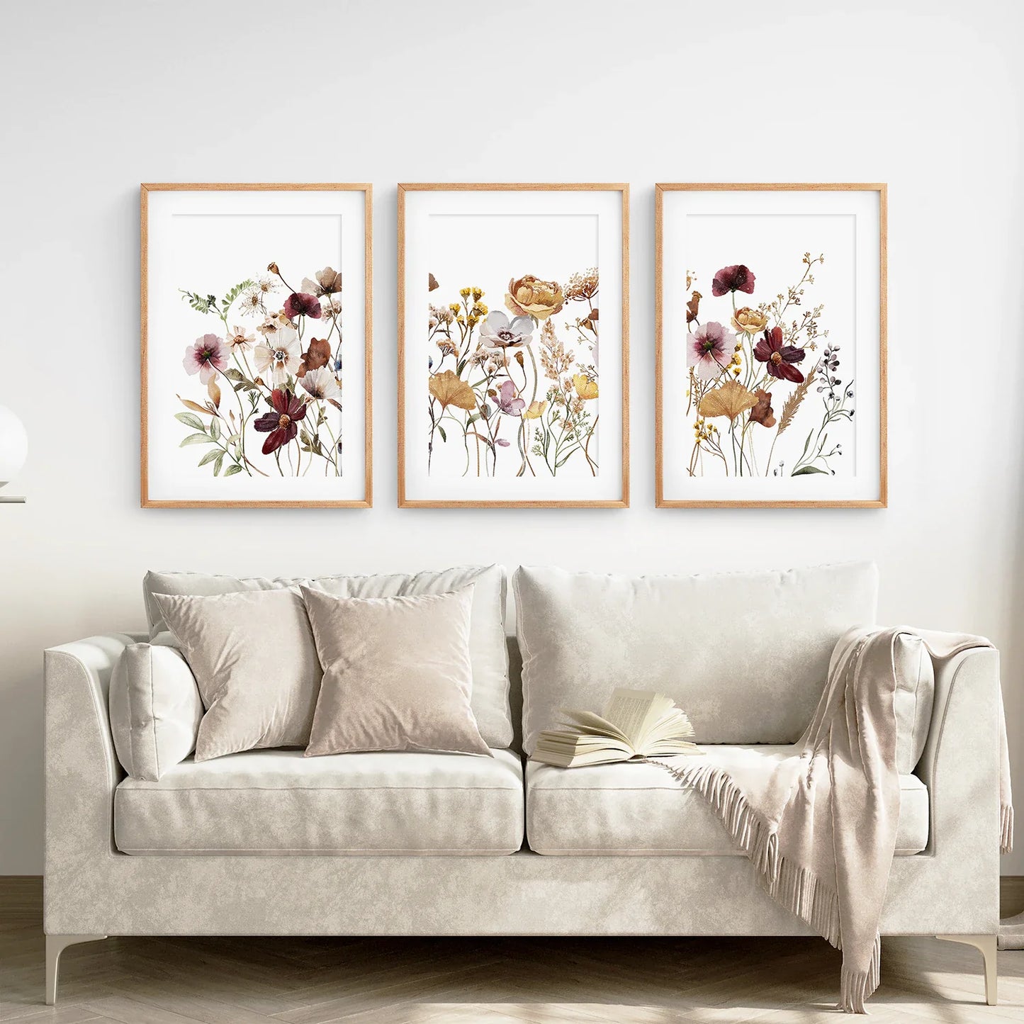 Brown Red Wildflower Wall Art Set of 3, Botanical Prints
