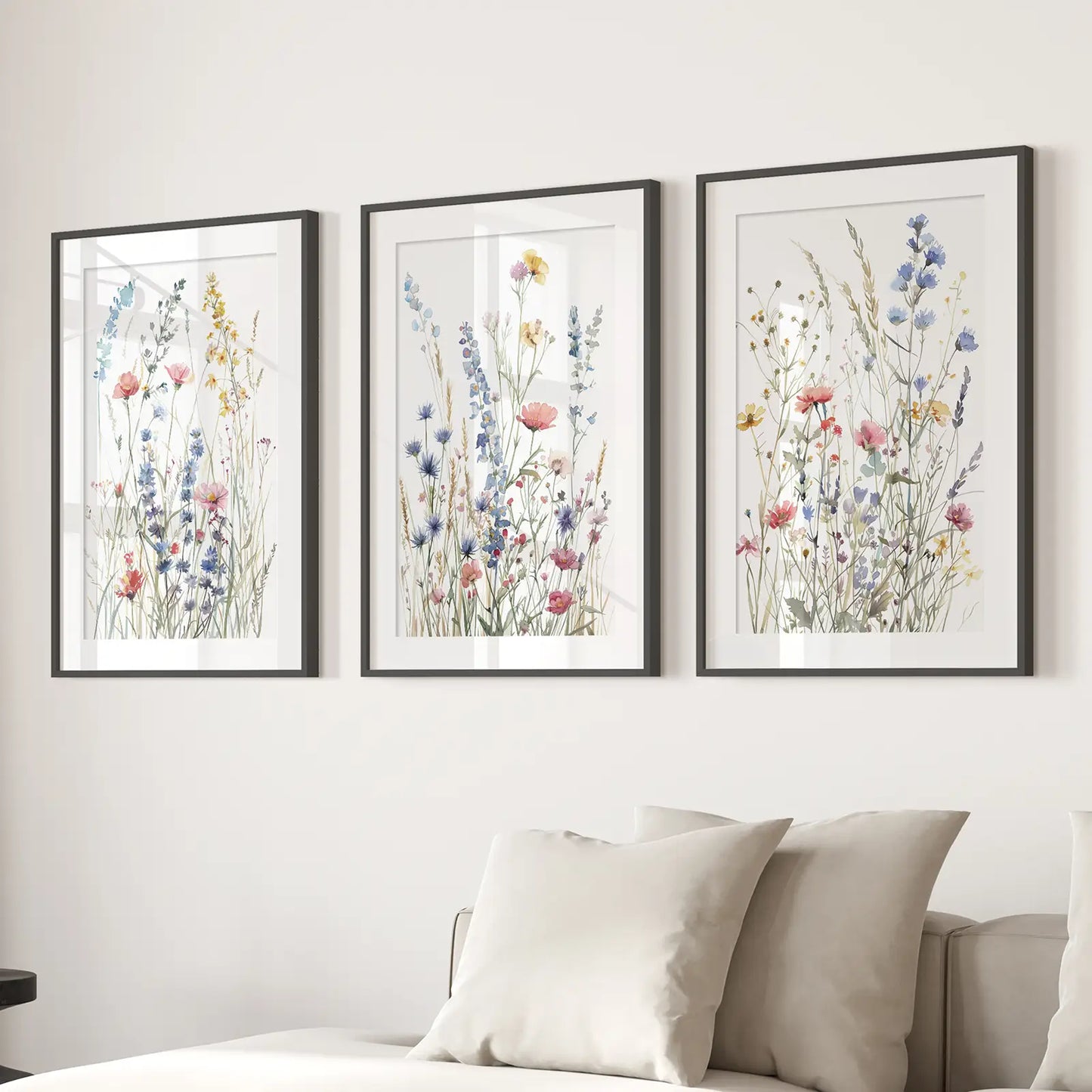 Wildflower Watercolor Wall Art Set of 3 Prints