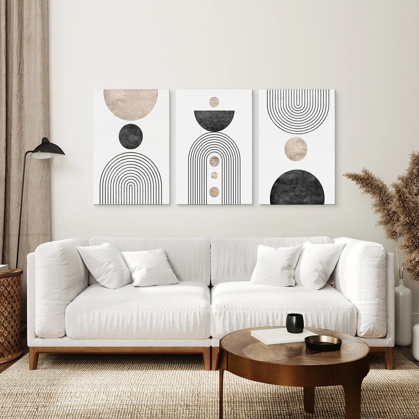 Minimalist Black Rainbow Wall Art Set of 3, Modern Prints
