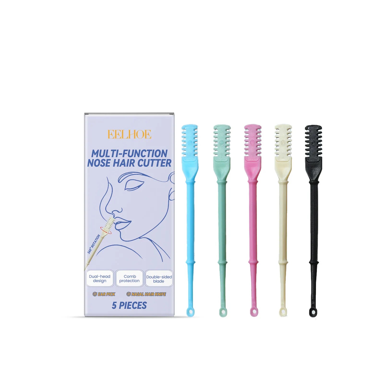 Set of multi-function nose hair cutters with packaging on a white background