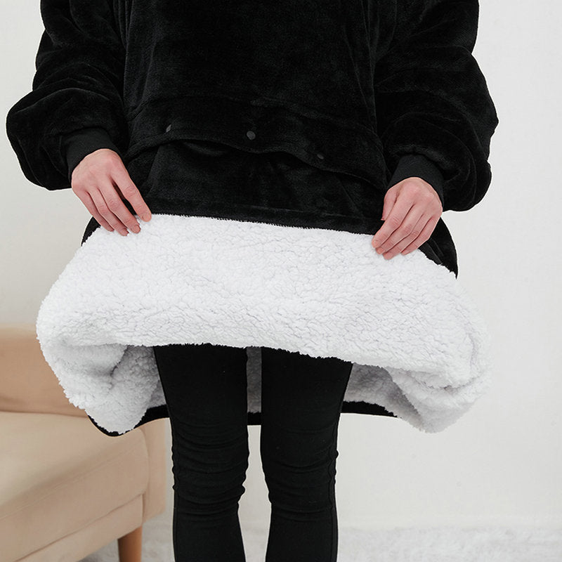 Sherpa-lined heated hoodie blanket