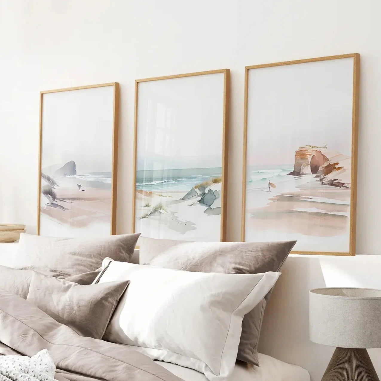 Watercolor coastal wall art set of 3 beach prints