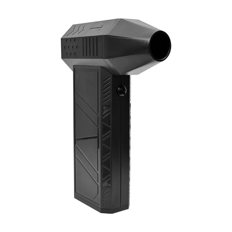 Side view of portable high-speed turbo fan showing textured grip handle and ventilation design details